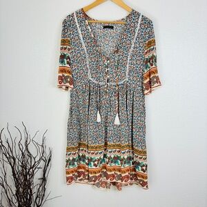 CAROLINE MORGAN Ditsy Floral Tassel Dress